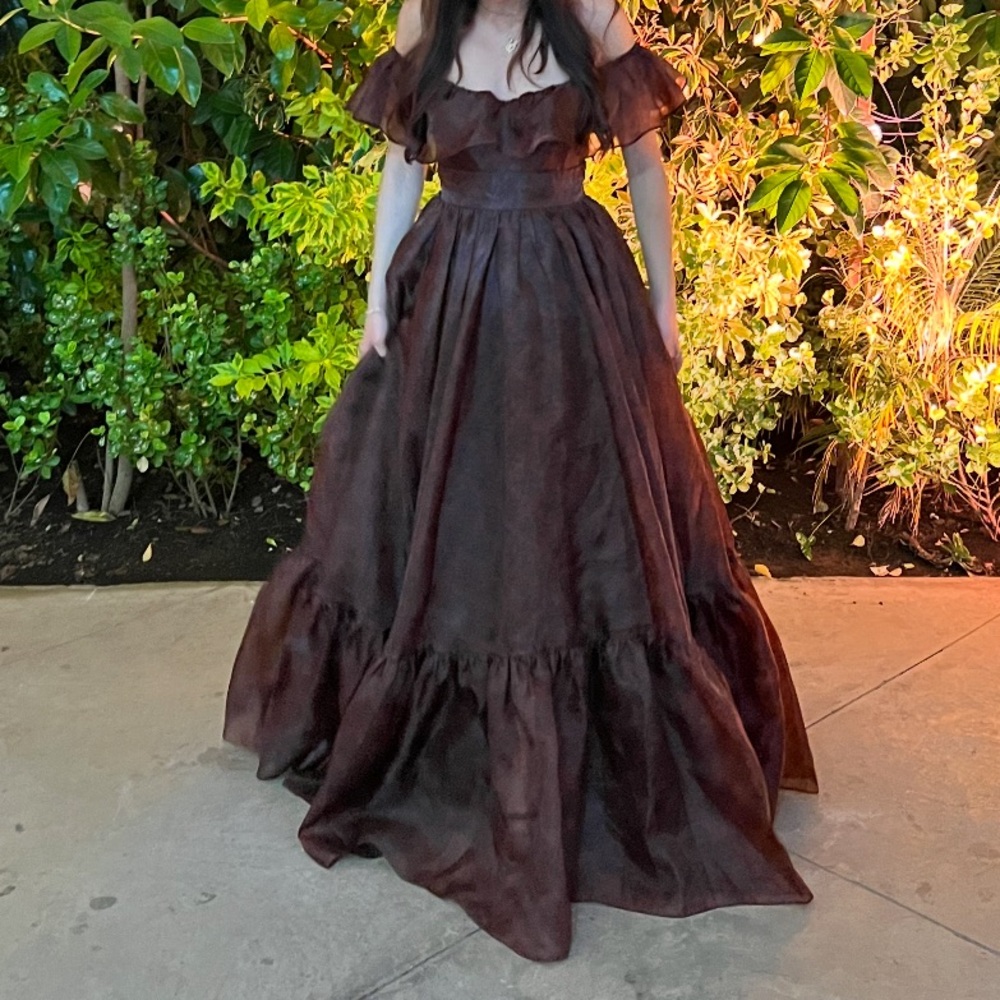 Selkie Maroon Ruffled Women's Evening Gown